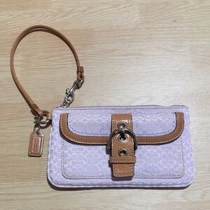 Coach Lavender Wristlet with Brown Trim